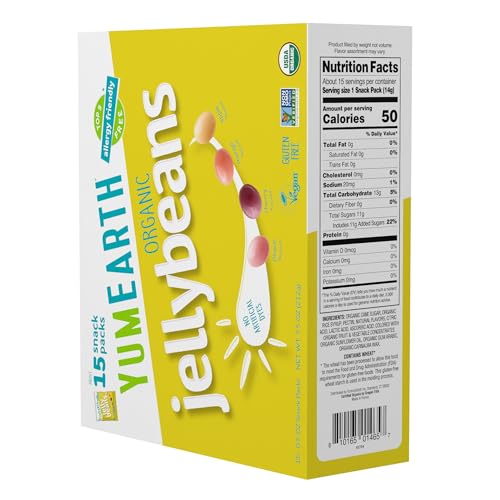 Image of YumEarth Organic Jelly Beans - Fruity Candy Snack Packs, Gluten Free Snacks for Kids - Allergy Friendly, Non-GMO, No Artificial Dyes - Assorted Flavors, 7.5 oz. (Pack of 15)