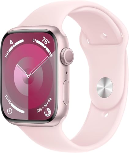 Image of Apple Watch Series 9 [GPS 45mm] Pink Aluminum Case with Pink Sport Band S /M (Renewed Premium)