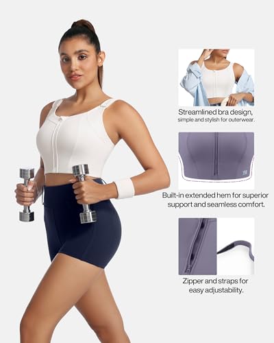 Image of High Impact Sports Bra Zipper Front Adjustable Large Bust No Bounce Wireless Workout for Women Fitness Running