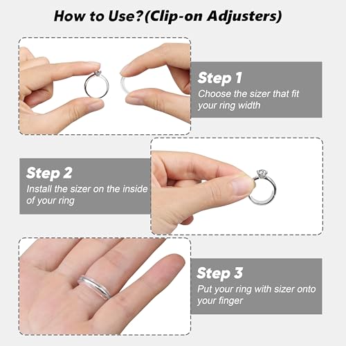 Image of Likimar Ring Size Adjuster for Loose Rings - 8 Clip-on Spacers & 6 Coils | Stop Spinning Instantly, 8 Clip-on Spacers & 6 Spiral Adjusters, Fit Band Width 1mm-10.5mm, Safe & Comfortable for Daily Wear