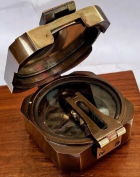 Brújula con acabado antiguo en latón con caja de madera – Instrumento de navegación vintage coleccionable miniatura 5