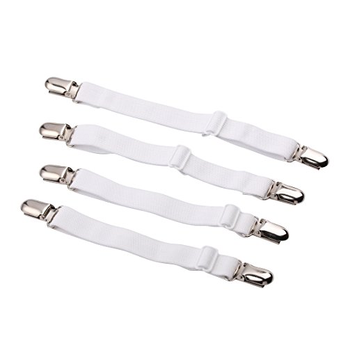 Andux Zone 4pcs/Set Bed Sheet Clip Lenzuola Ferma Materasso Lenzuolo Pinze Fissaggio Foglio Cinturino Cinghie Fastener, Mantenere Tutti i Fogli Liscio, Stretto su Qualsiasi Letto CDJ-05 Bianco