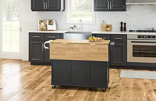 Homestyles Dolly Madison Kitchen Cart With Wood Top And Drop Leaf Breakfast Bar, Rolling Mobile Kitchen Island With Storage And Towel Rack, 54 Inch Width, Black #TOP5
