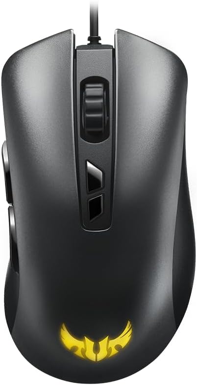 ASUS TUF Gaming M3 Ratón ergonómico para juegos RGB con cable con sensor de 7000 ppp, construcción liviana, revestimiento duradero, interruptores resistentes, siete botones programables y Aura Sync
