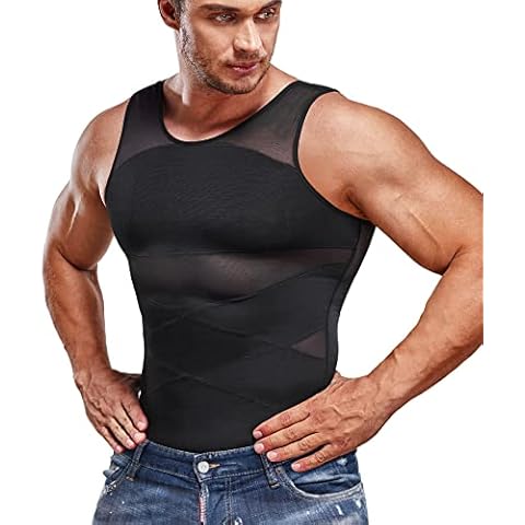 SOLCYSX Mens Compression Shirt Slimming Body Shaper Vest Sleeveless Undershirt Tank Top Tummy Control Shapewear for Men (Black, Large) Cover