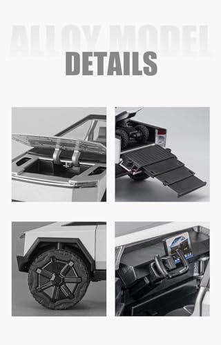 Image of DEOXY 1 /32 Tesla Cyber Truck Toy Car Metal Pull Back Diecast Car with Openable Door and Sound Light, Gifts Toys for Kids, Black