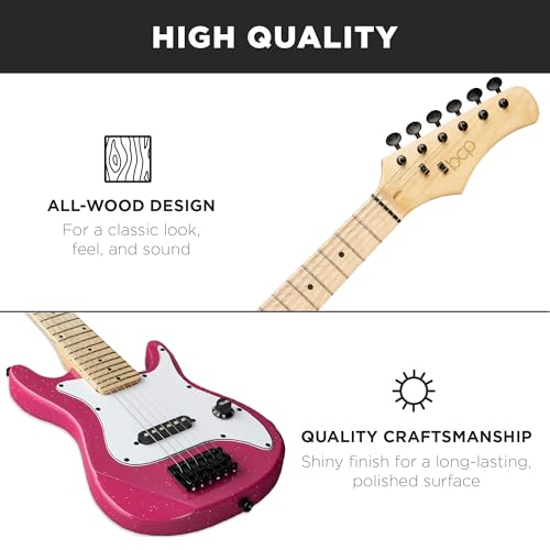 Image of Best Choice Products 30in Kids Electric Guitar Beginner Starter Kit w / 5W Amplifier, Strap, Gig Bag, Strings, Picks - Pink Sparkle