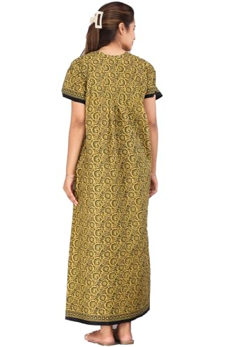 Image of Kuruti B Sheets Cotton Nighty for Women Jaipuri Print 2 Button Round Neck Short Sleeve Night Gown | Maxi Dress