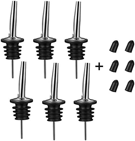 BALTRE 6PCS Stainless Steel Pourers, Olive Oil Spout, Liquor Bottle Pourers and Vinegar Tapered Stopper Spout, Bottle Pourers Suitable for 3/4 inch Bottle Mouth, Olive Oil Dispenser with Dust Caps