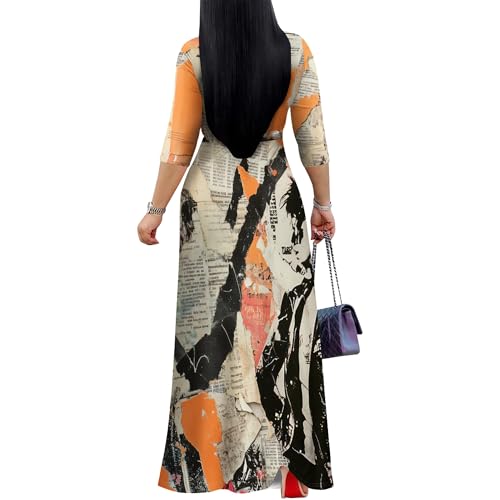 Image of PinkPatty Women's Print Maxi Dresses 3 /4 Sleeve Flowy Long Dress V Neck Wrap Tie Waist Sundress
