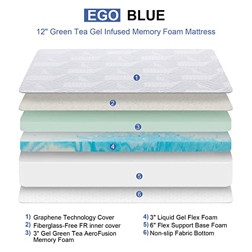 MUUEGM-Full-Size-Mattress-12-Inch-Cooling-Gel-Green-Tea-Memory-Foam-Mattress-in-A-BoxFull-Mattress-Medium-Firm-for-Pressure-RelievingRegulates-TemperatureMade-in-USACertipur-Us-Certified