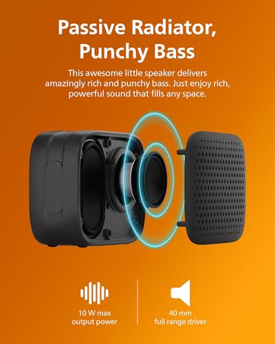 Image of PHILIPS S1209 Portable Bluetooth Speaker,Wireless Speakers with Extra Bass,Quality Sound,12 H Battery,TWS Pairing,Support Stereo Sound,Bluetooth 5.3,IPX4 Waterproof,for Indoor & Outdoor,Small,Black