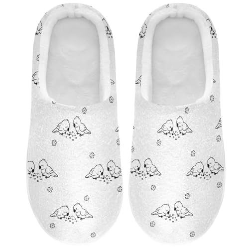 Soft Cute Bird Flowers Floral Black and White House Slippers for Woman Men,Fuzzy Slippers Cozy Memory Foam House Shoes Gifts for Women Men Size 14/15 2302111