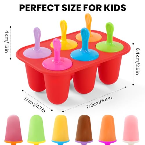 BAUSAR Silicone Popsicles Molds, BPA-Free Small Popsicle Mold for Kids, Toddler & Baby, Reusable Popsicle Molds, Mini Ice Pop Molds with Colorful Sticks, Ice Cream Molds, Homemade Ice Cream Molds(Red)