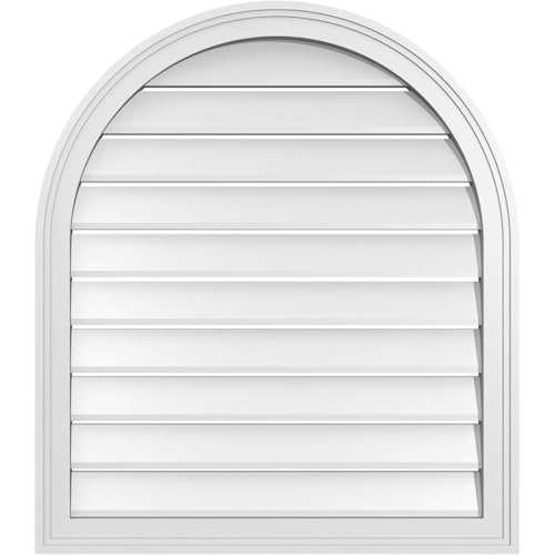 Ekena Millwork GVPRT28X3202SF Round Top Surface Mount PVC Gable Vent, 28"W x 32"H, Factory Primed White