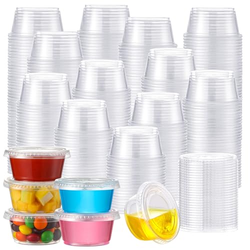 AOZITA 400 Set 2 oz Jello Shot Cups with Lids, Stackable Food Safe Disposable Plastic Portion Condiment Dipping Sauce Cups, Small Containers for Salad Dressing