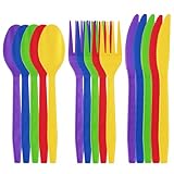 Sveikie 150 Pcs Disposable Rainbow Plastic Silverware Set | Neon Cutlery, Fork, Knife And Spoon | Multiple Color Combinations | Suitable For Wedding Birthday/Family Gathering/Party Supplies Cutlery
