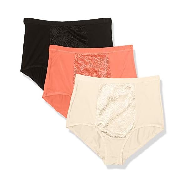 Warners-Womens-Blissful-Benefits-Tummy-Smoothing-Brief-Panties-Multipack Warner's Women's Blissful Benefits Tummy-Smoothing Comfort Microfiber Brief 3-Pack RS4433W, Sugar Coral/Pearled Ivory/Black, XL
