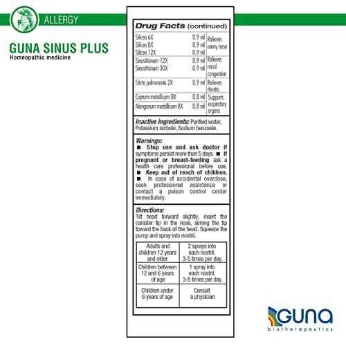 Guna Sinus Plus Homeopathic Sinus Relief Medicine For Runny Nose, Congestion, Sinusitis, Headache, Non-Drowsy - 1 Ounce Nose Spray #TOP1