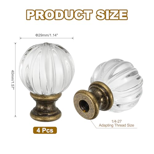 Image of PATIKIL 1 /4-27 Lamp Finial Cap for Lampshade Harp Top, 4Pcs Cap Nut Screw Cap Knob Clear Pumpkin Ball Shaped Crystal Lamp Shade Decoration for Table Floor Lamp, Bronze Tone