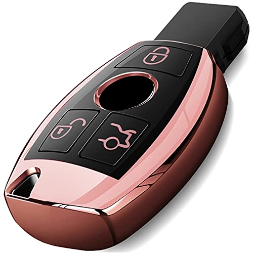 Intermerge For Mercedes Benz Key Fob Cover, Premium Soft Tpu Key Case Cover Compatible With Mercedes Benz C E S M Cls Clk G Class Keyless Smart Key Fob_Rose Gold #TOP2