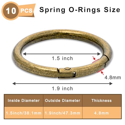 Image of CooBigo 10Pack 1-1 /2 inch inch Large Round Carabiner Clips, Metal Spring O Rings for Organizer Key Rings, Paracord Keychain Lanyard, Pet Chains, Purse Hardware, Key Snap Hooks DIY Accessory (Bronze)