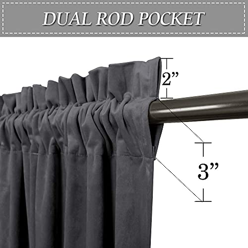 Image of RYB HOME Grey Velvet Curtains 96 inches - Soft Blackout Curtains for Living Room, Energy Saving Window Drapes Darkening Panels for Bedroom Studio Library, 52 x 96 inches Long, 1 Pair | Thermal Insulated, Privacy, Sunlight UV Heat Blocking, Luxurious Decor, Dining Room Nursery, Rod Pocket, W52 x L96, 2 Panels