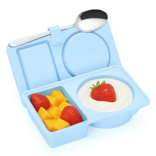 Dalycro Silicone Snack Containers with Lids – Reusable Snack Containers with Double Compartments for Adults Mini Silicone Food Box Perfect for Travel Lunch Gym (Blue)