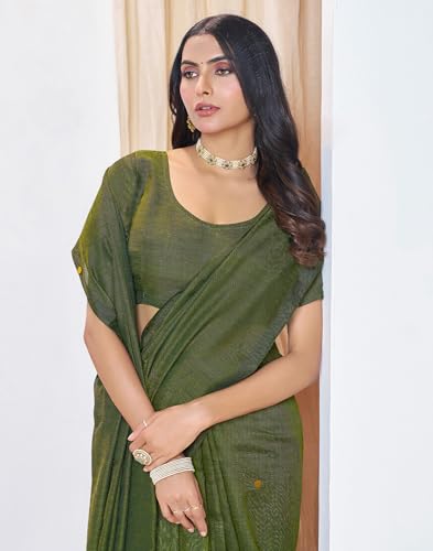 Image of SIRIL Women's Cotton Linen Sequence Saree With Unstitched Blouse Piece