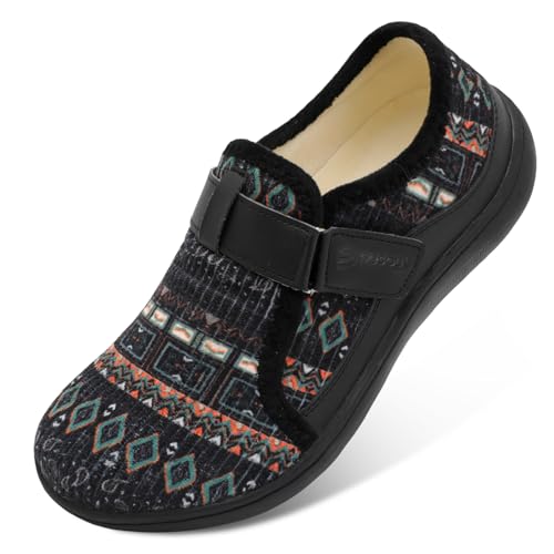 Spesoul Mens Wide Slippers Rubber Sole House Slippers Adjustable Diabetic Shoes Swollen Edema House Shoes for Indoor Outdoor Walking