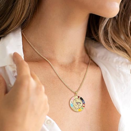 HZMAN Evil Eye Necklace for Women Retro Enamel 18K Gold Plated Round Medal Necklace Pendant Good Luck Amulet Jewelry Gift2