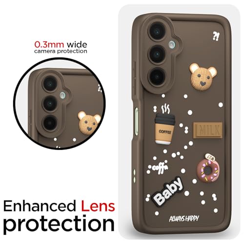 Image of Pikkme Back Cover for Samsung Galaxy M16 5G | Cute Fun Cartoon 3D Bear Silicone Full Body Protection Bumper Cover (Brown)