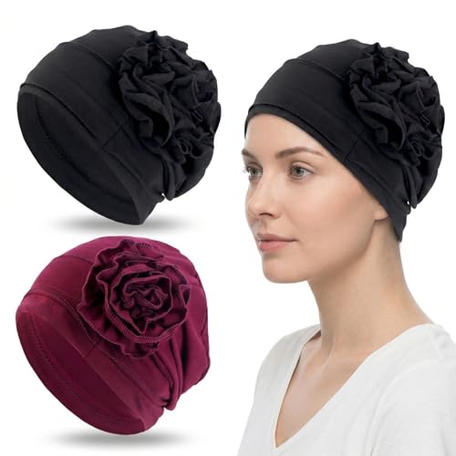 BAHME 2 Pcs Gorros oncologicos para Mujer, turbantes oncologicos Gorro Turbante de Quimioterapia para Gorros para Mujer Gorro de Cáncer para Pérdida de Cabello, Pañuelo Cabeza