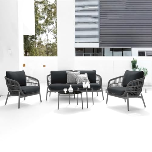 Image of BRISHI Outdoor 4 Seater Sofa Set | Balcony Sofa | Patio Furniture Sets | Conversation Sets | Braid & Rope Garden Sofa Set. (Grey)