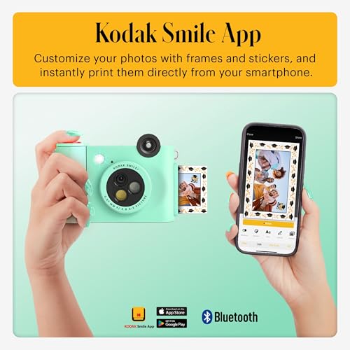 Image of Kodak Smile+ 2-in-1 Digital Instant Print Camera & Photo Printer Gift Bundle + Case + Zink 2x3 Sticky Back Photo Paper 20pk + Album + Sticker Sets + Sticker Frames + Hanging Frames + Markers - Green