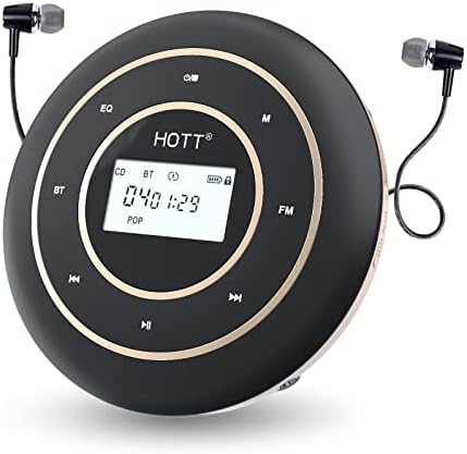 HOTT C105 Portable CD Player with HiFi Bluetooth 5.0 and FM Transmitter ， USB Rechargeable 1800mAh with Touch Vibration Button and 2.1" Screen for Car and Home Wireless Speaker Headset Radio