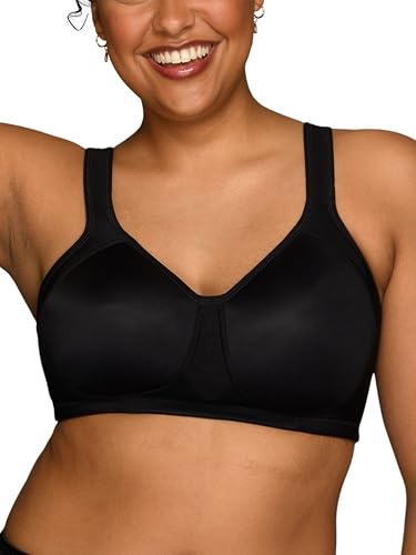 Vanity Fair Womens Medium Impact Sports For Breathable, Moisture Wicking, Padded Cups Up To Ddd Bra, Wireless - Black, 36D US