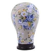 Canvas Block Head Wig Head Mannequin Manikin Head Wigs Making Display Head (Blue Flower 22 Inch)