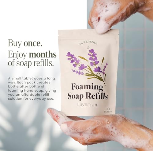 Image of Tidy Kitchen Foaming Hand Soap Refill Tablet, 10 Count Pack, Lavender | Dissolves in Warm Water, Gentle Moisturizing Foam, Fits Most Foaming Dispensers, Convenient, Fresh Scent, For Kitchen & Bath