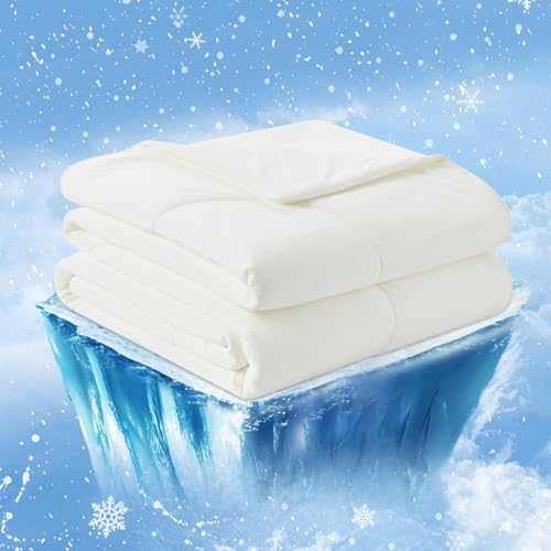 Image of Cozy Bliss Cooling Comforter King XL Size, Cooling Blankets for Hot Sleepers and Night Sweats, Cream Summer Comforter for King XL Bed, Breathable Soft Lightweight Silk Smooth