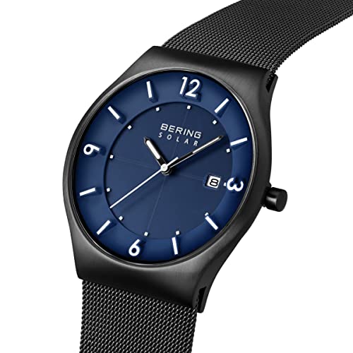 Fotografía secundaria - BERING Hombre Análoga Solar Reloj de pulsera de colección con Acero inoxidable Pulsera und Cristal de zafiro , Negro/Azul