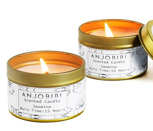Jasmine Scented Candle Gifts for Women （2 Pack for Gold） - 2 Oz - 15 Hour Burn Time Long Lasting Candle，All Natural, Soy Candles, Soothe