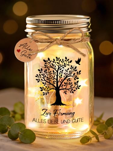 Leboria LED Flaschenlicht Geldgeschenk Firmung mit Karte Lebensbaum Geld Firmung Geschenke Mädchen Jungen