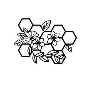 nbeads Nid d’abeille Florale Décoration Murale en Métal, Noir Tenture Décor Silhouette Mur Art pour la Maison Chambre Salon Salle de Bains Cuisine Bureau Jardin Hôtel Décoration Murale, 21.5×30 cm