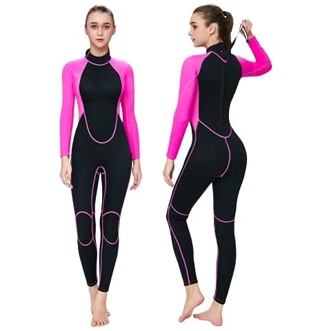 HIGI Flexel Full Wetsuit for Women,2mm Womens Wet Wuit Long Sleeve Swimsuits for Women in Cold Water Thermal Surfing Wetsuit Women Snorkeling Suit Scuba Swimsuit for Women black with pink, Large Cover