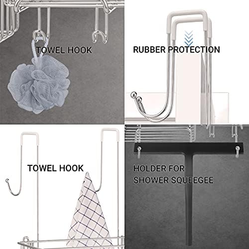 COSYLAND Shower Caddy Over The Door, Rustproof Bathroom Shelf Organizer, SUS304 Stainless Steel Wall Rack for Dorm, Toilet, Bath and Kitchen, Silver