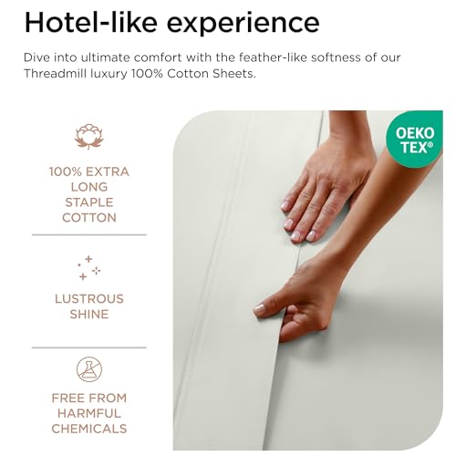 Image of Threadmill 100% Cotton Sheets for Cal King Size Bed - 600 Thread Count Cal King Bed Sheets Set with 16 inch Deep Pocket - Sateen Weave 4-Piece Bedding Set with Cooling Effect, Light Grey
