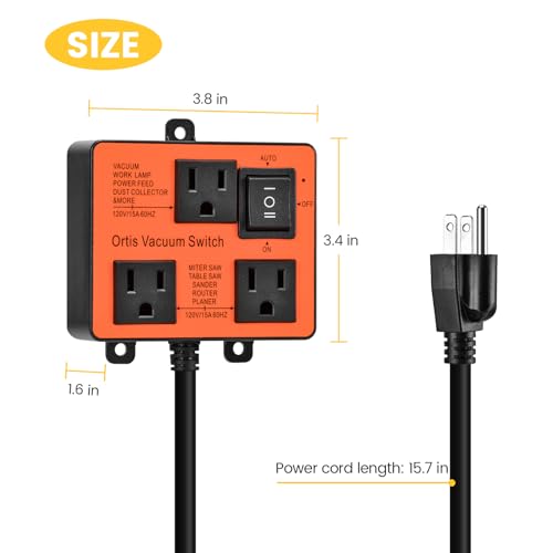 Image of Automatic Vacuum Switch, Ortis Vacuum Switch for More Power Tools, Delay Vacuum On /Off to Prevent Circuit Overload and Tripping, Keep Your Workplace Cleaner, Better for Your Lung
