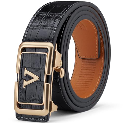 VANNANBA Mens Ratchet Belts Genuine Leather Belt with Automatic Buckle Alloy Gift for Men