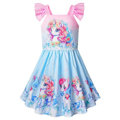 LQSZ Girls Dress Ruffled Sleeves Easter Summer Cartoon Princess Valentine Casual Style Dresses for Toddler Kids 2-12 Years